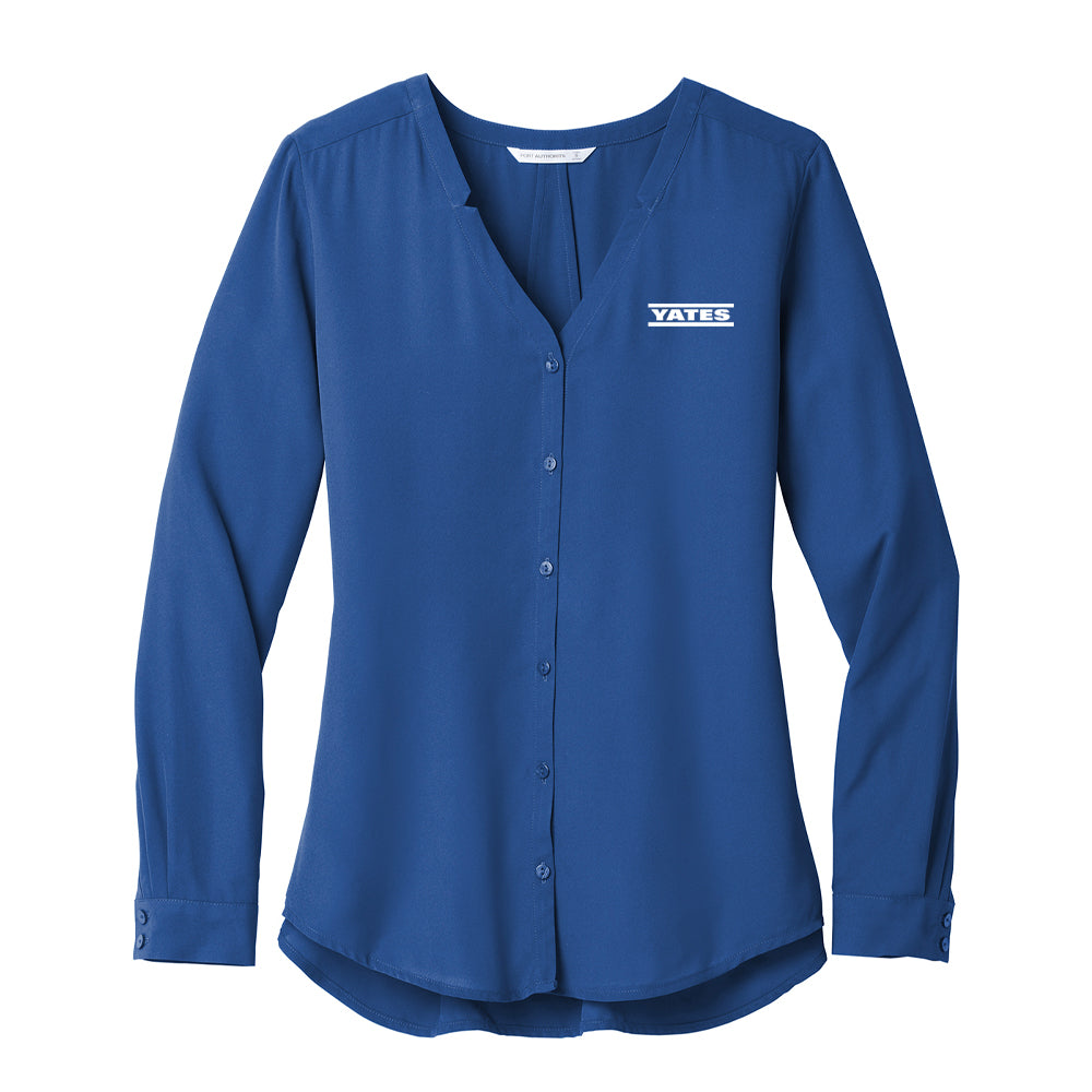 Yates Ladies Long Sleeve Button-Front Blouse