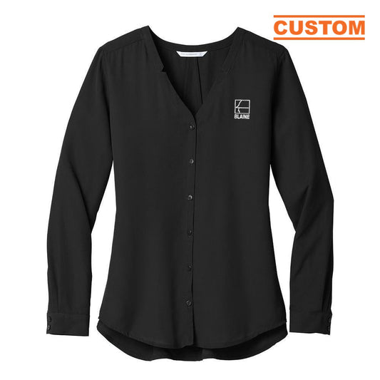 Blaine Ladies Long Sleeve Button-Front Blouse