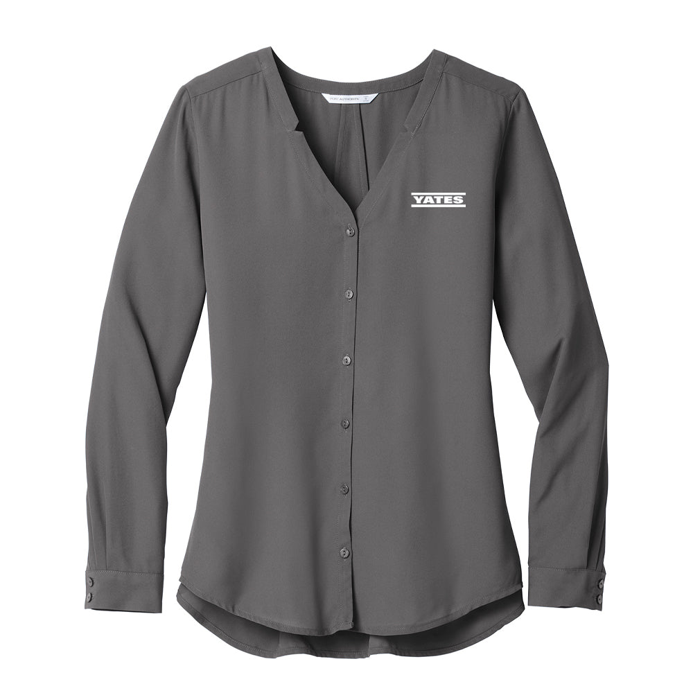 Ladies Long Sleeve Button-Front Blouse